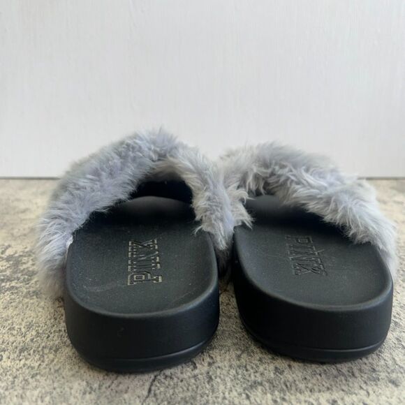 Victoria Secret PINK  Faux Fur Blue Grey and Black Slides Limited Edition Size 7 - Picture 5 of 9